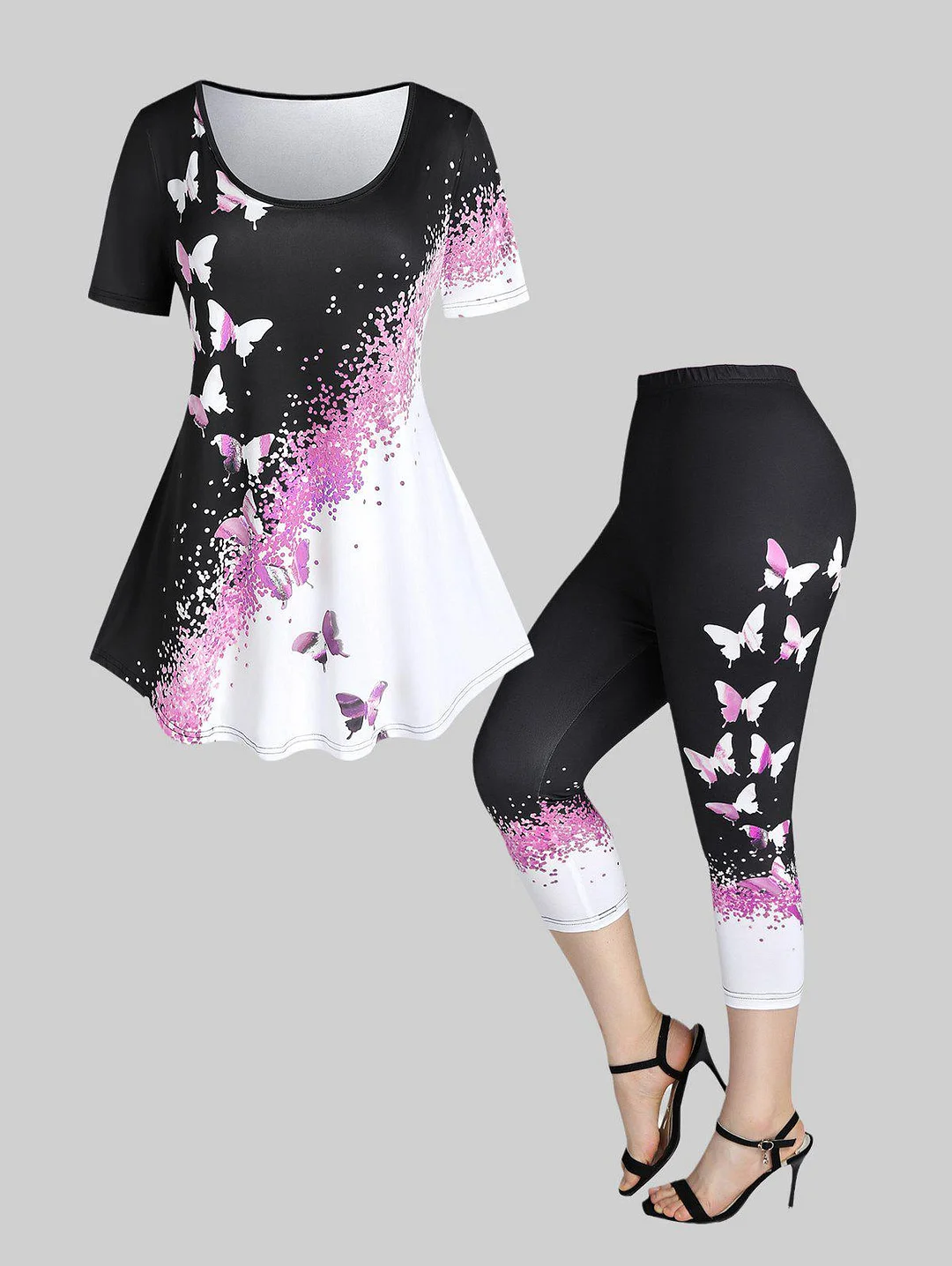 Colorblock Butterfly Print Plus Size Summer Outfit