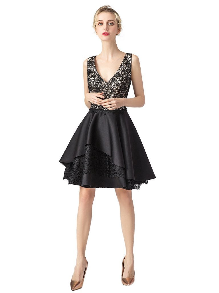 Homecoming Dress Sleeveless V-neck Glitter Lace Dress