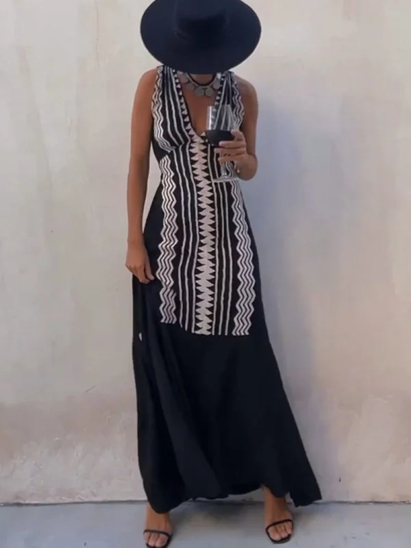 Vacation Vintage Sexy V-neck Long Maxi Dress