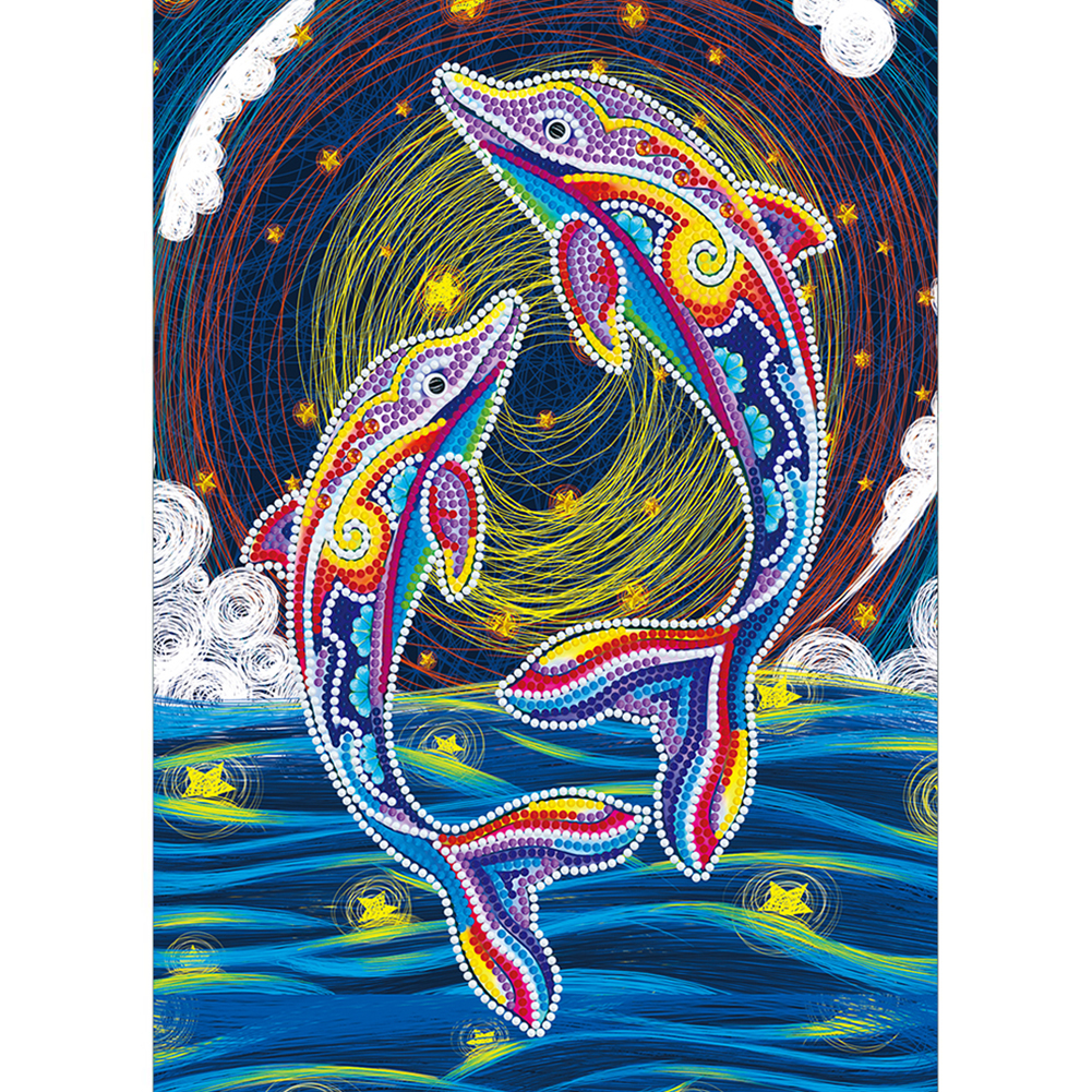 Dolphin Luminous 30x40cm(canvas) partial special shaped drill diamond painting