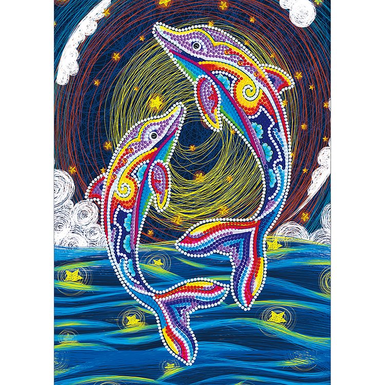 Dolphin Luminous   Special Shape Partial  Diamond Painting 30*40cm