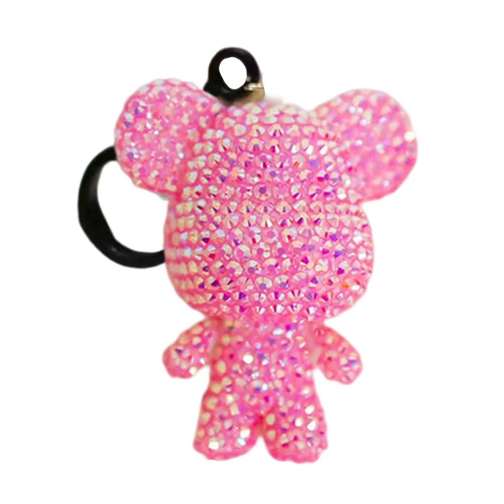 DIY Pink Diamond Painting Keychains Cartoon Bear Key Rings Hanging Ornament
