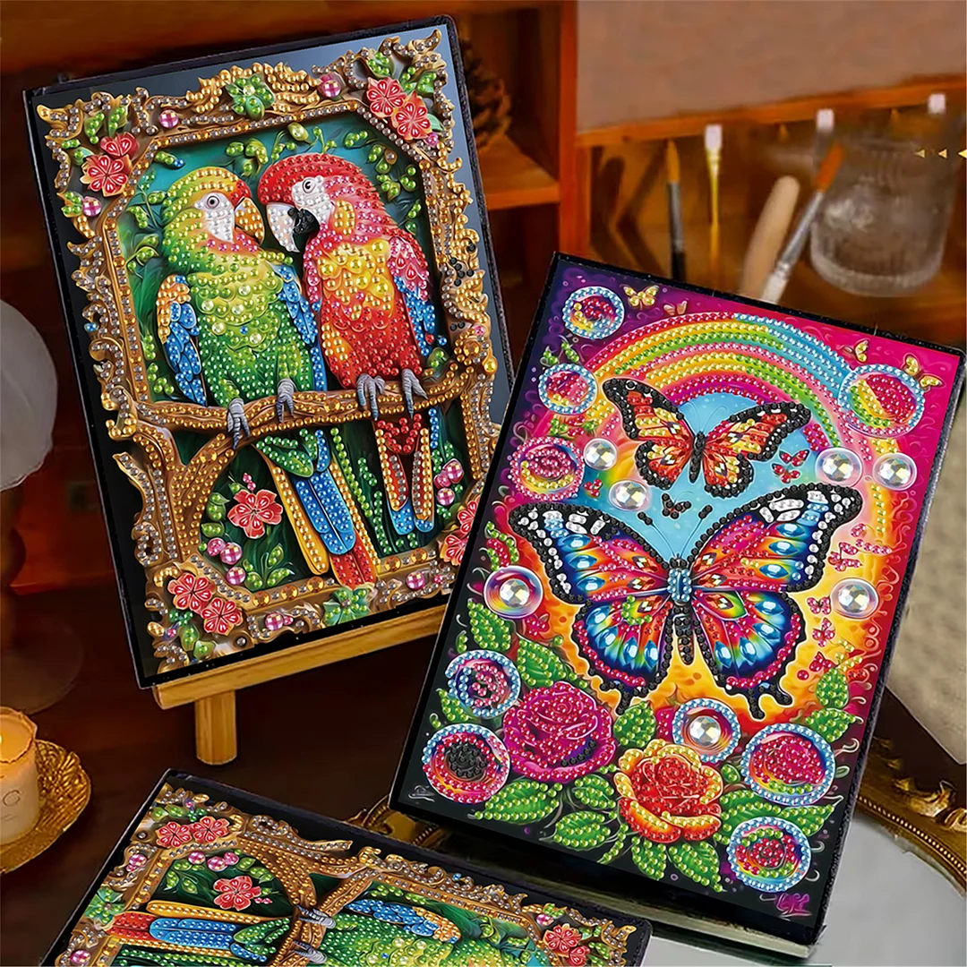 2pcs Bird Partial DIY 50 Pages A5 Diamond Painting Notebook for Study Drawing