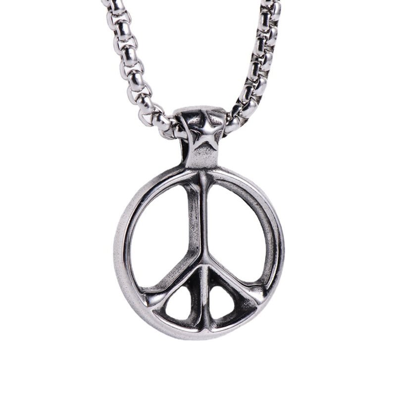 Titanium Steel Peace Sign Love Hippie Pendant tacday