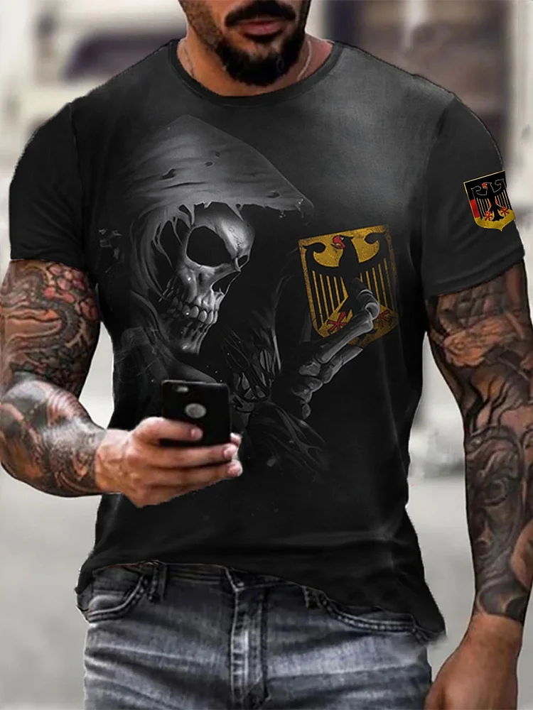 Männer Deutschland Schädel gedruckt Kurzarm T-Shirt