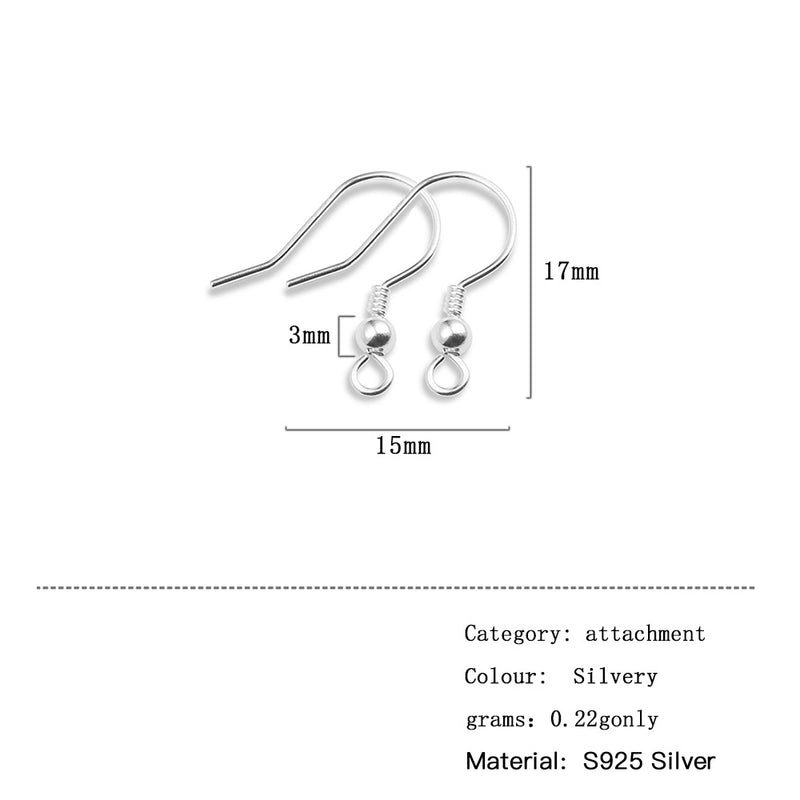 1 Piece 925 Sterling Silver Solid Color Hook Earring Findings Ear Hook