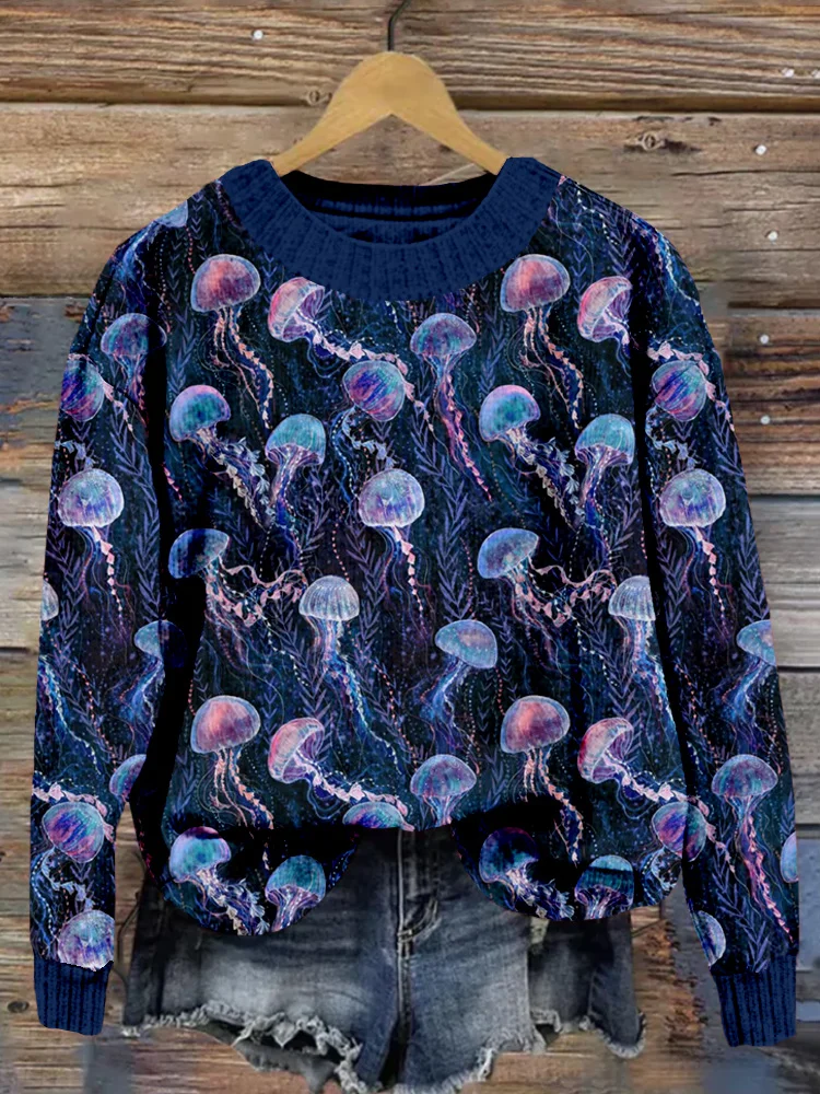 Magic Jellyfish Watercolor Art Pattern Cozy Sweater