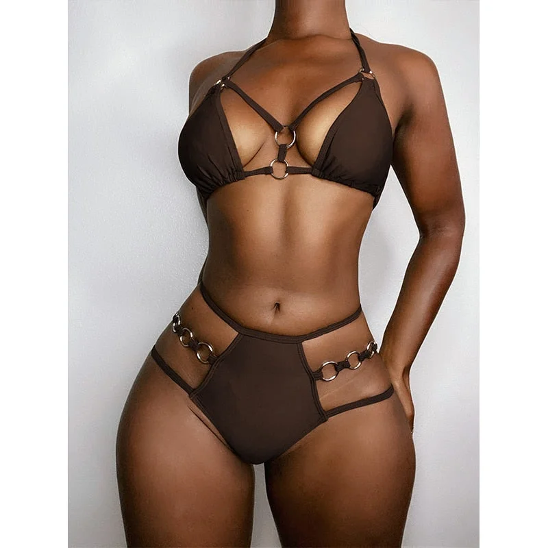 Peachtan Sexy halter bikini set Solid swimsuit 2022 new bathing suits swimwear conjunto biquinis feminino trajes de ba&ntilde;o mujer