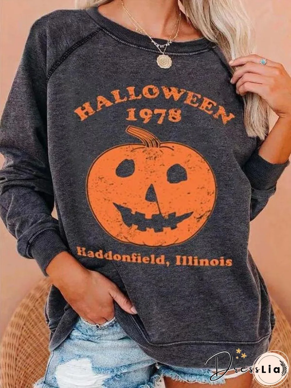 Halloween Pumpkin Graphic Long Sleeve Casual Tee