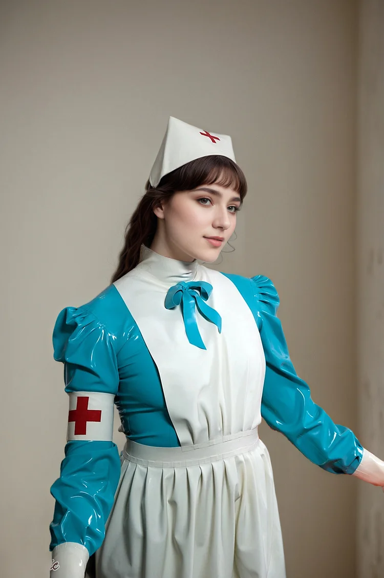 Women Latex Dress Florence Nightingale Latex Nurse Uniform Red cross Vintage Costume