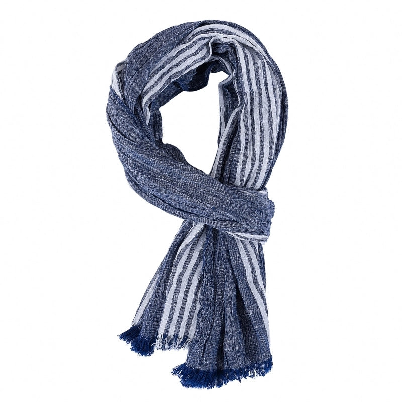 Men's Scarf Spring And Summer Pinstripe Scarf Navy Color Matching Yarn-dyed Thin Casual Men's Scarf Blue