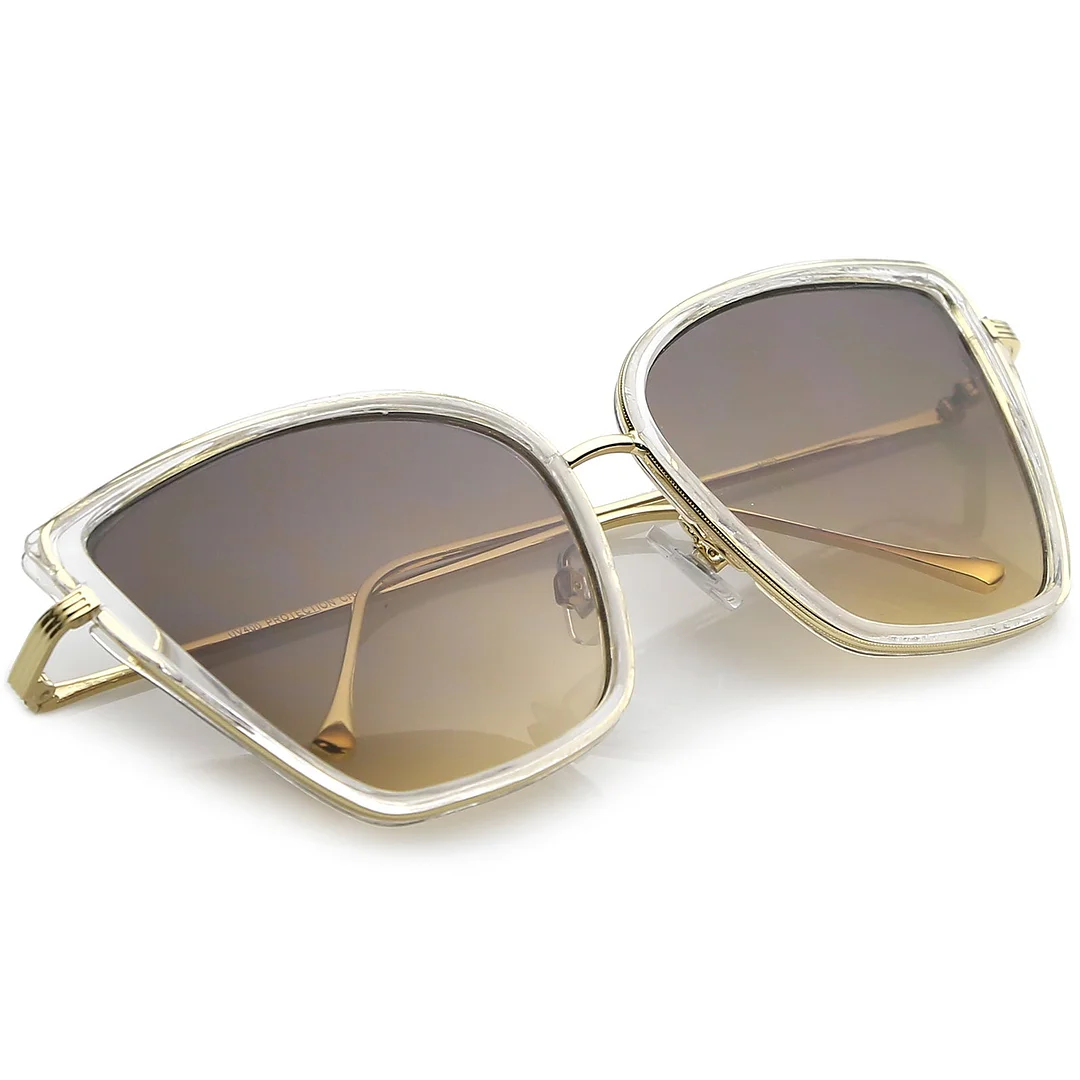 Women's Oversize Cat Eye glasses With Slim Arms Metal Trim Tinted Lens 56mm