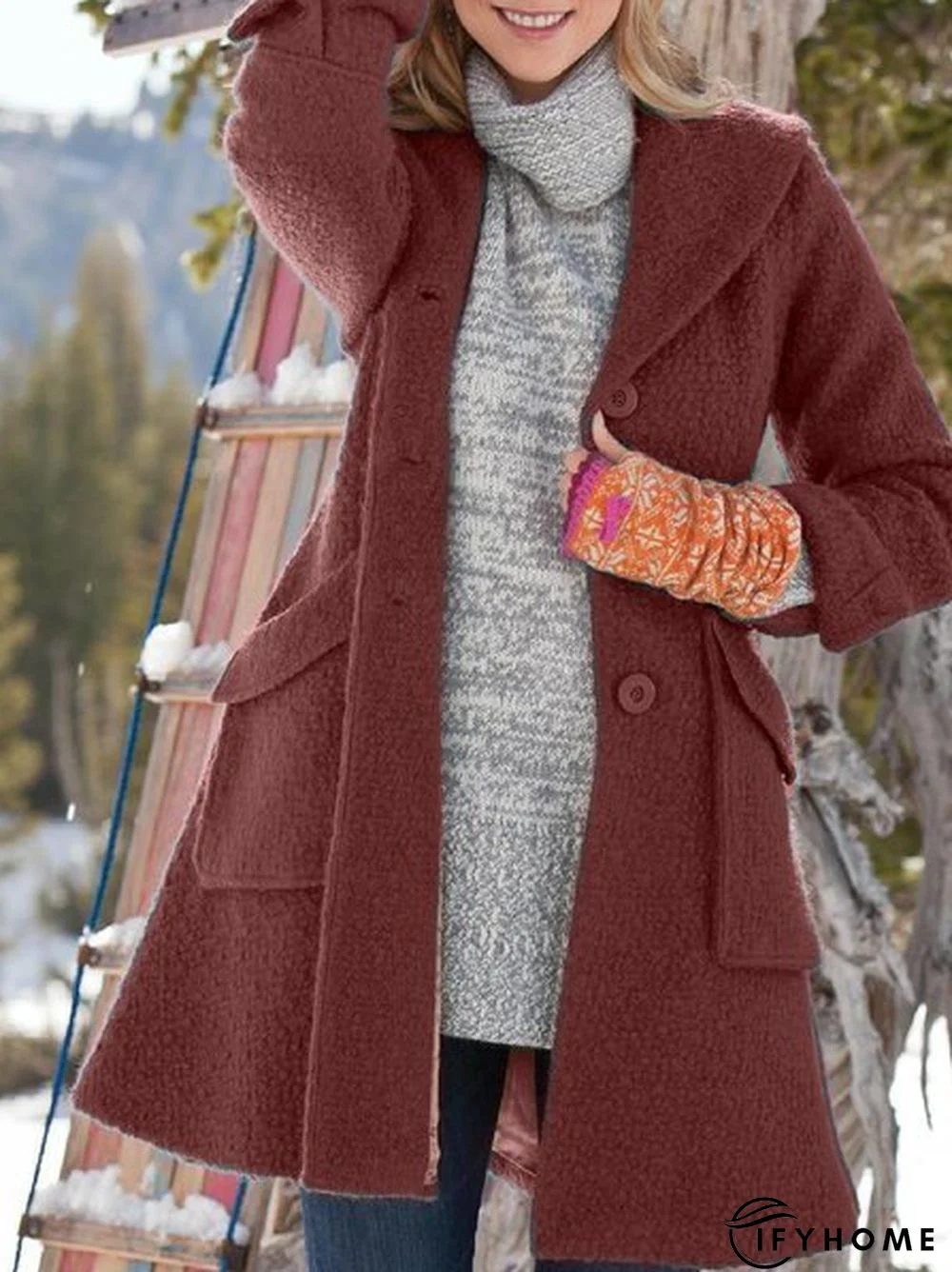 Shawl Collar Solid Vintage Long Sleeve Jacket | IFYHOME