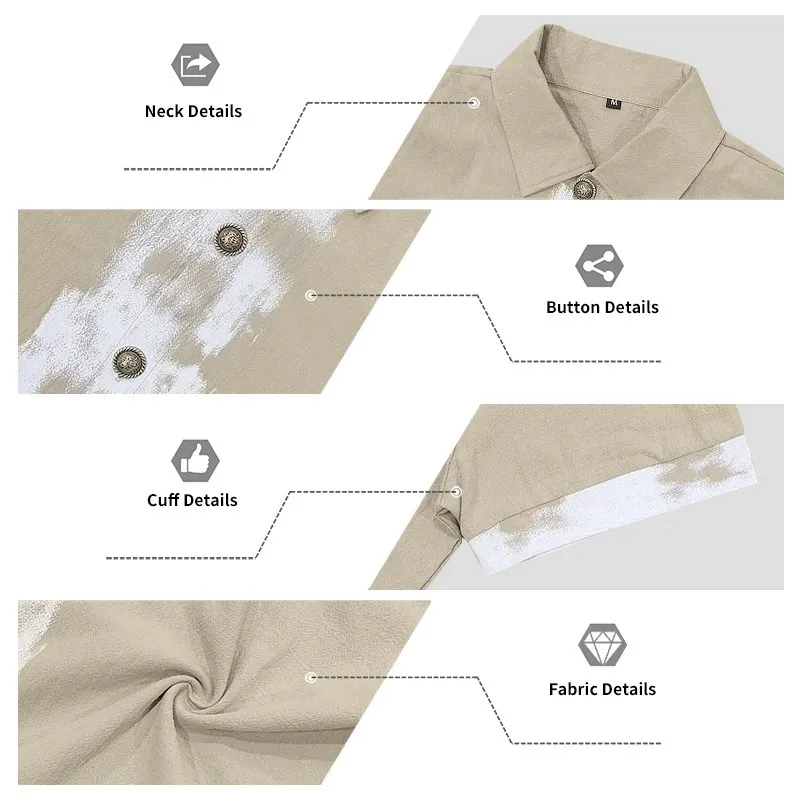 【Promotion】2026 Men’s Summer Linen Shirt Abstract Splash Ink Graffiti Loose Casual Vintage Short Sleeve Shirt