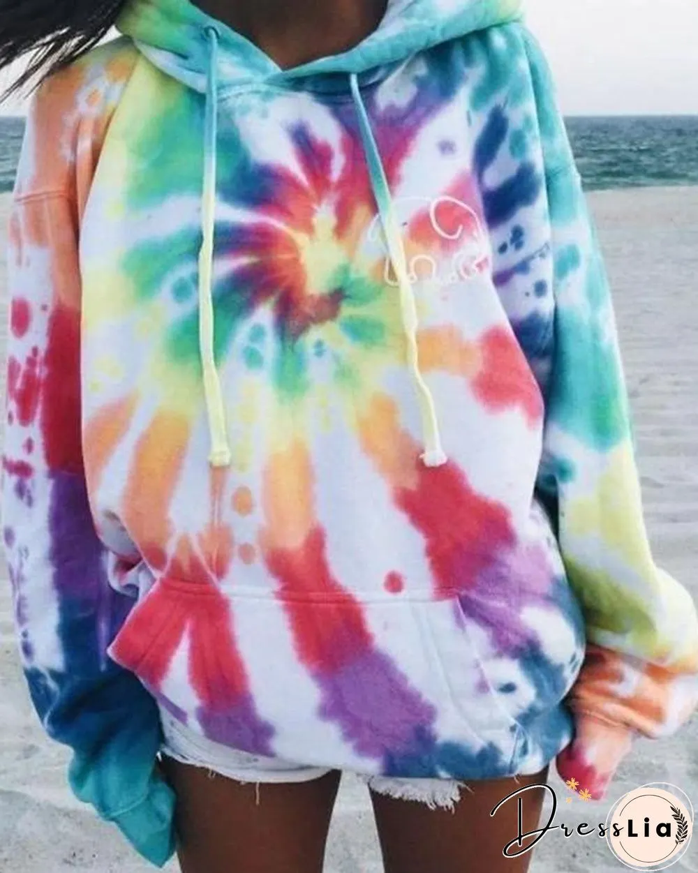 Casual Ferris Wheel Tie Dye Hoodie Long Sleeve Tops