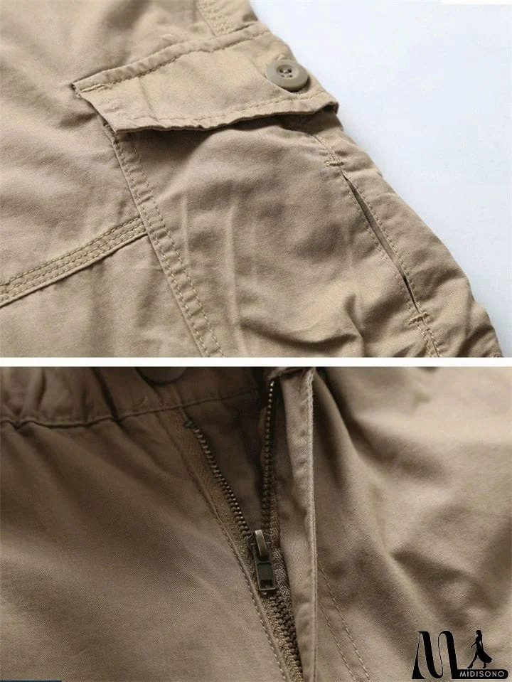 MidiSono - Men&rsquo;s Casual Front Zip Fastening Multi-Pocket Lightweight Cargo Cropped Pants