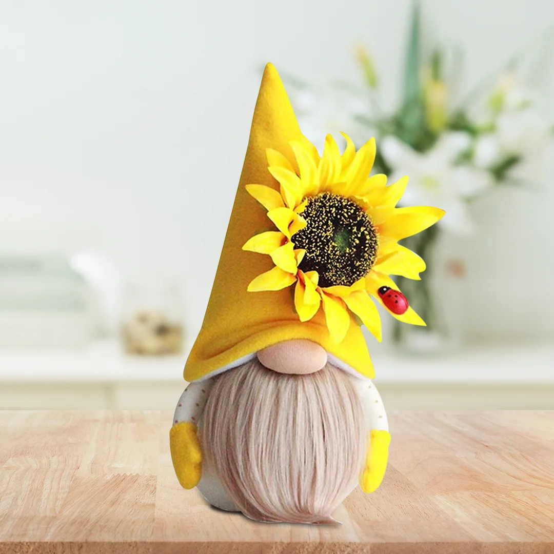 Sunflowers Gnome Plush, Faceless Elf Dwarf Tomte Doll Ornaments (Yellow)