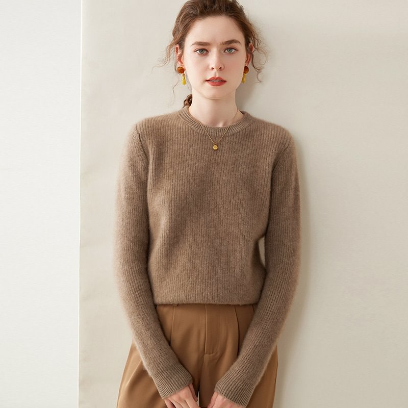 Round Neck Vertical Stripe Cashmere Sweater REAL SILK LIFE