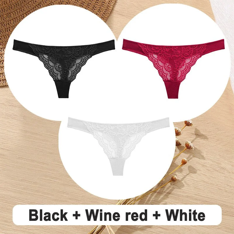 3PCS/Set Cotton G-String Women Panties Lace Underwear Female Lingerie Intimates Underpants Sexy Thong Panties for Girls Pantys