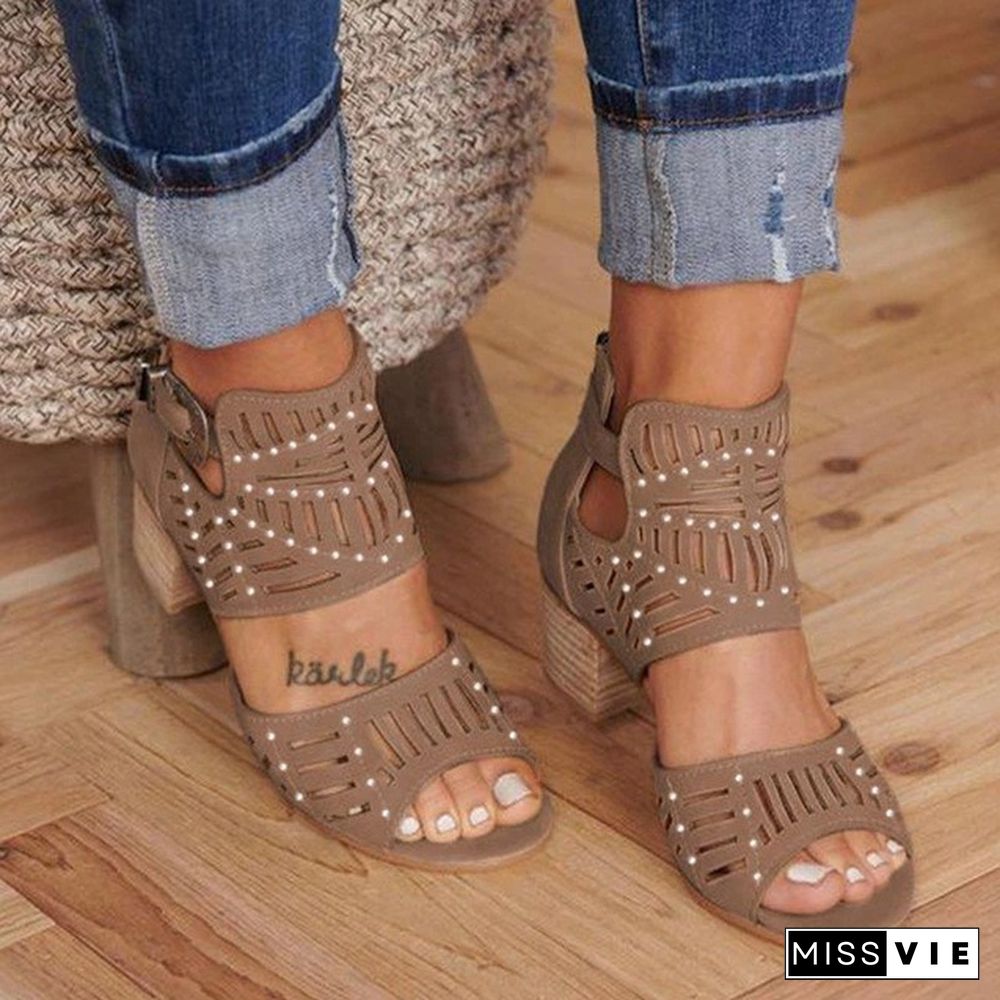 Women Shoes Summer Heel Pumps Fashion Female Solid Color Buckle Strap High Rome Ladies Hot