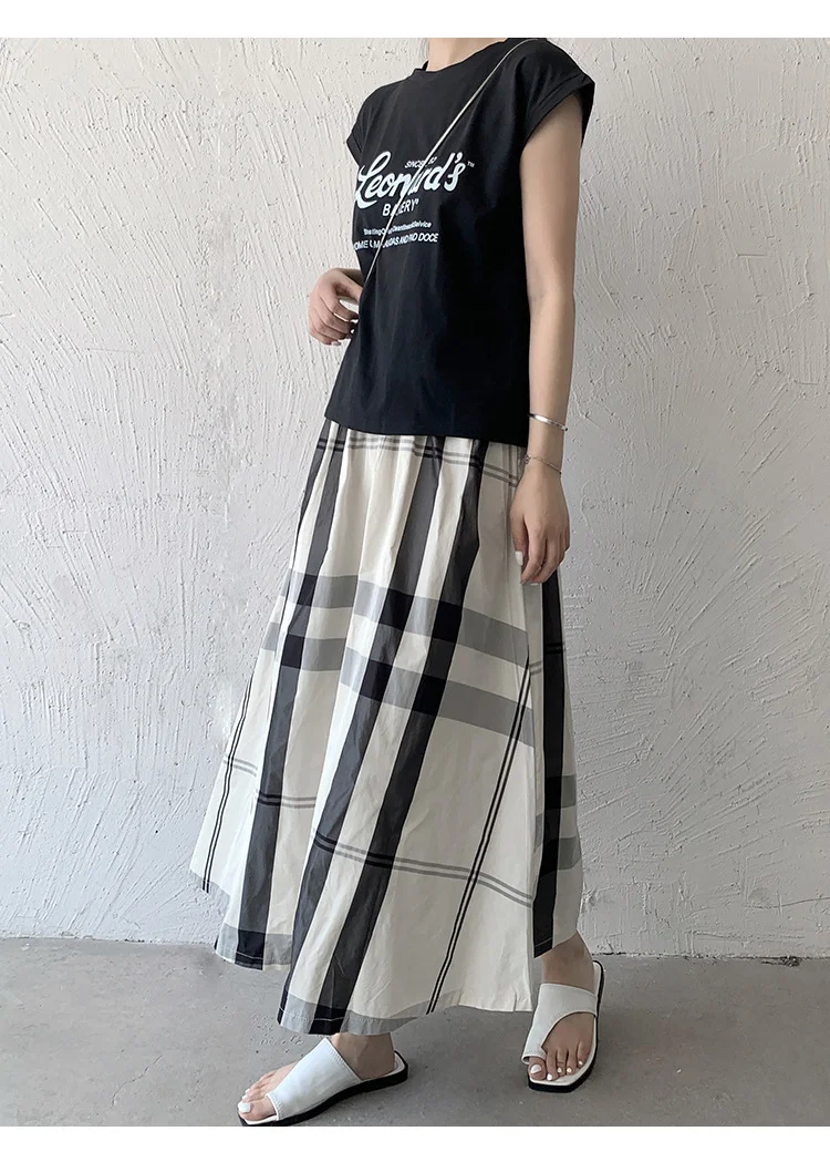Vintage Plaid Elastic Waist Skirt