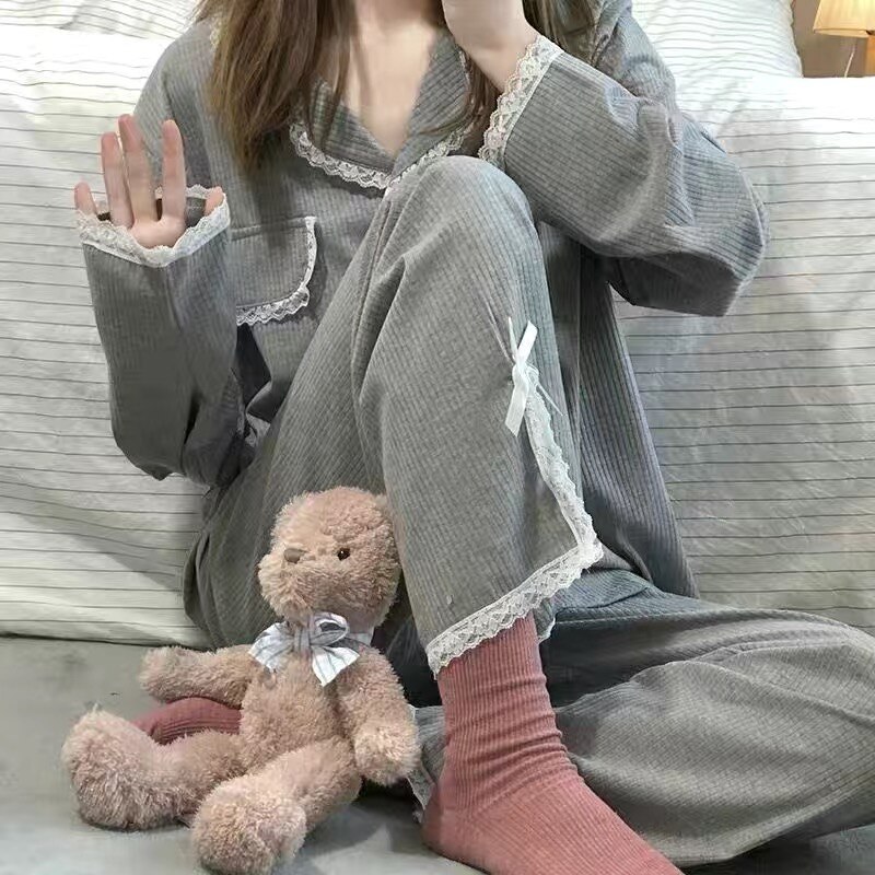 Gamezring school fits highschool Plaid Christmas Pajamas Women Korean Sleepwear Autumn Pijamas Cute Clothes Pyjamas 2 Piece Pants Sets Loungewear Pj Suit