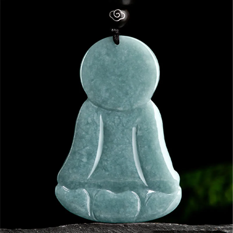 Amitabha Buddha Natural Jade Lotus Amulet Compassion String Necklace Pendant