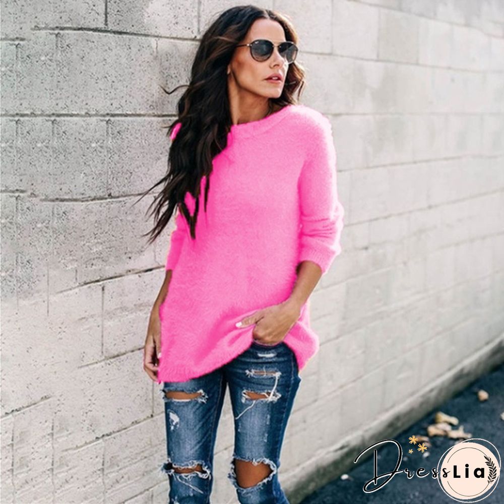 New Women Sweater Autumn And Winter Fashion Casual Round Neck Long Sleeve Knitted Sweaters Top Plus Size