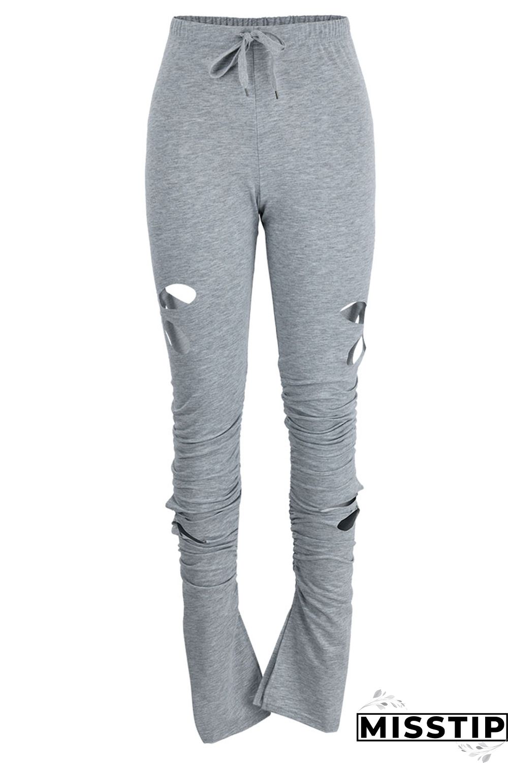 Grey Casual Street Solid Hollowed Out Patchwork High Waist Speaker Solid Color Bottoms