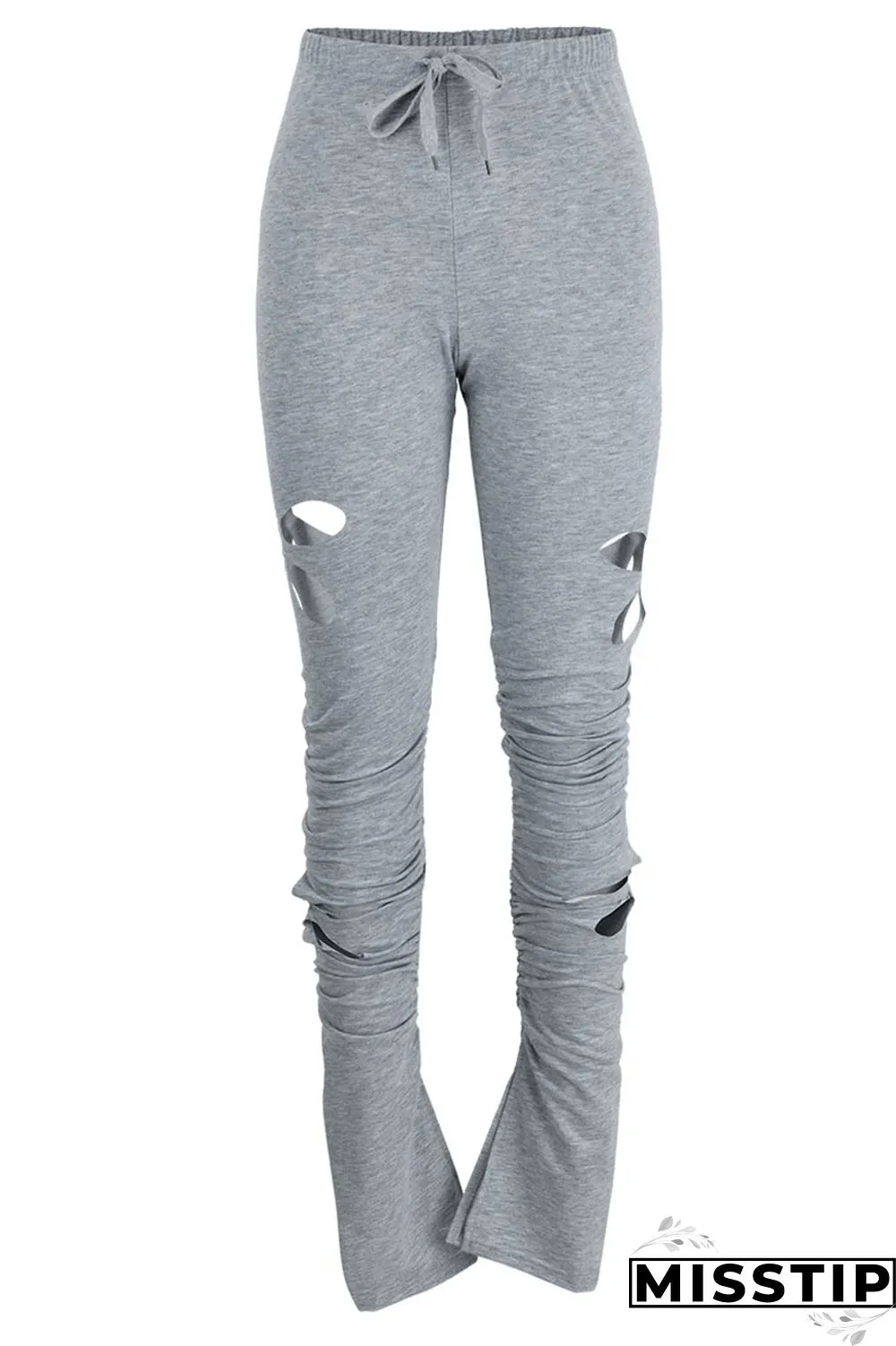 Grey Casual Street Solid Hollowed Out Patchwork High Waist Speaker Solid Color Bottoms