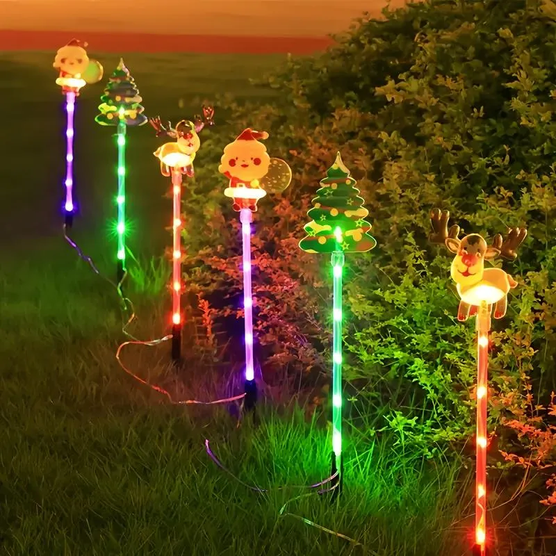 6-Pack Solar Christmas Decorative Lights Christmas-Themed LED Fairy Lights Featuring Santa Claus, Christmas Trees, and Reindeer Plastic Material IP44 Waterproof Rating Ideal for Lawn and Garden Pathway Decorations Holiday Decorations 6-Pack Solar Christmas Decorative Lights Christmas-Themed LED Fairy Lights Featuring Santa Claus, Christmas Trees, and Reindeer Plastic Material IP44 Waterproof Rating Ideal for Lawn and Garden Pathway Decorations Holiday Decorations