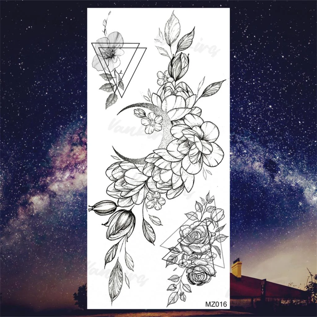 Sdrawing Peony Butterfly Temporary Butterfly Tattoos For Women Girls Realistic Snake Sun Fake Tattoo Sticker Leg Body Tatoos