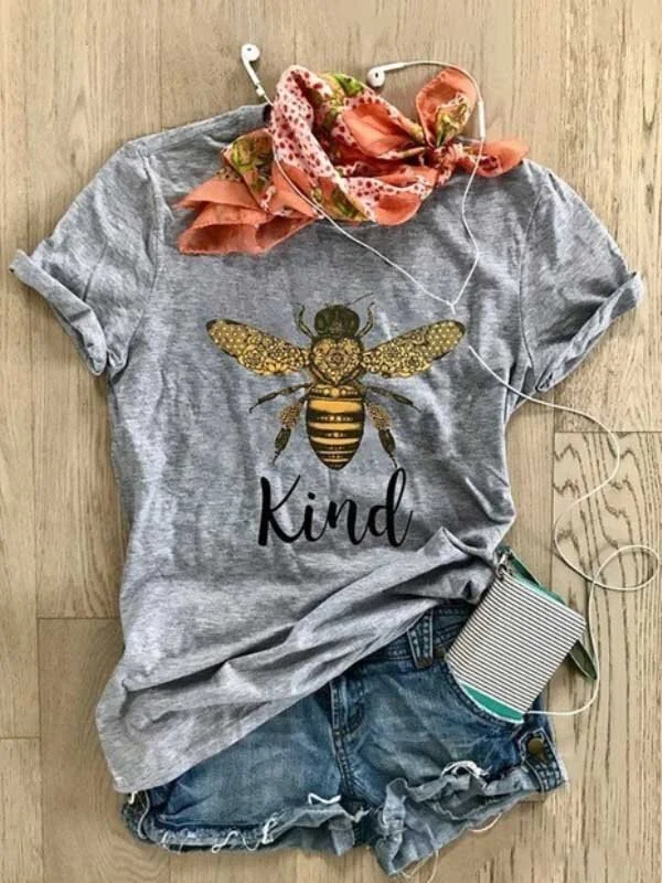 Bee Kind English Pattern Printed Casual Chort-Sleeved T-Shirt
