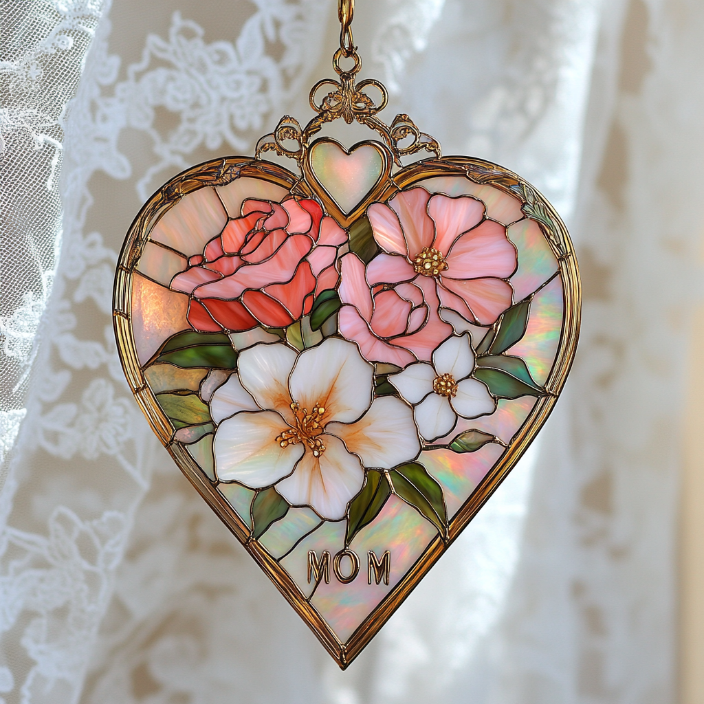 To My Mom Floral Heart Suncatcher Window Decor