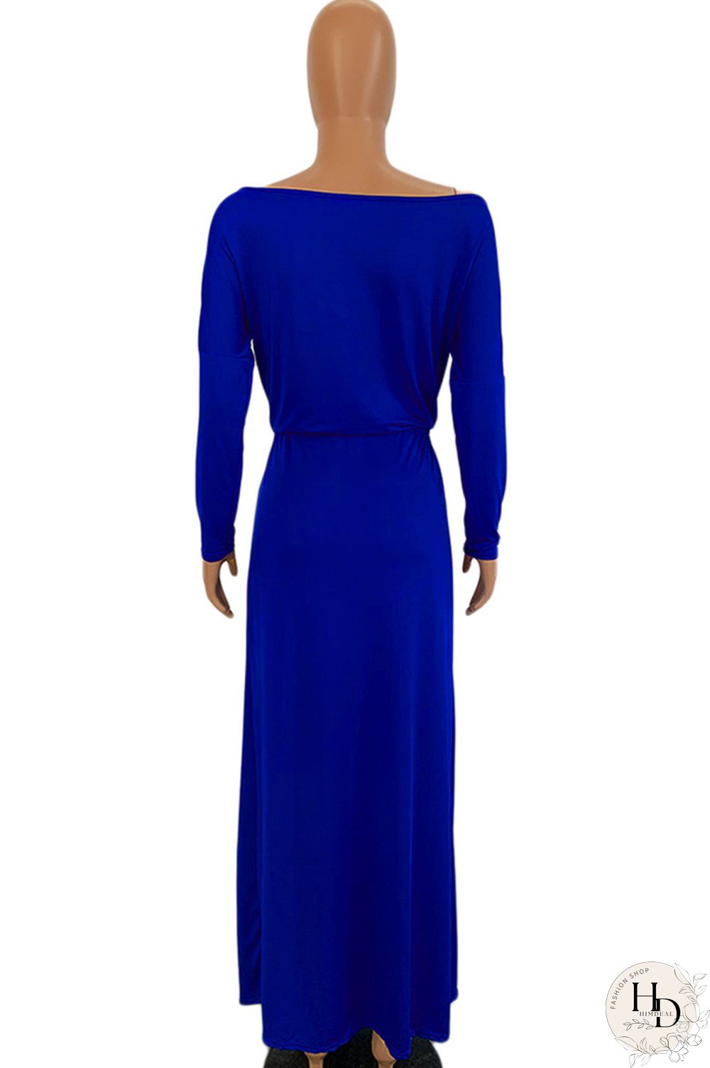 Blue Milk. Celebrities Off The Shoulder Long Sleeves One word collar Step Skirt Ankle-Length Solid