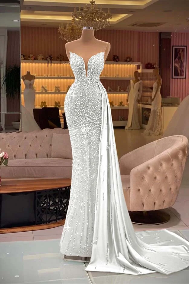 Elegant Sweetheart Yellow Mermaid Long Evening Dress With Beads Split main image 1