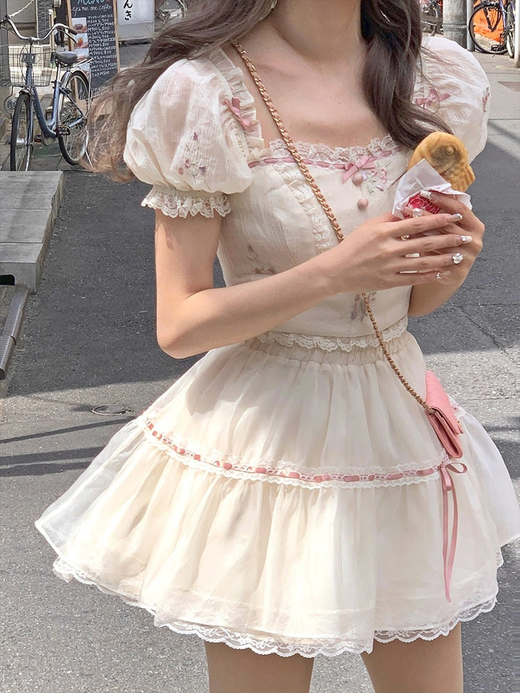 Aiertu - Staci Delilah Lou Complete Top and Skirt Dress Set Kawaii Academia Y2K Cottagecore Coquette Fairycore Dollette Princesscore Bottoms Aiertu