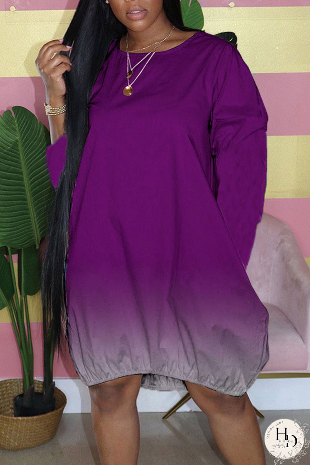 Tibetan Blue Casual Gradual Change Print Patchwork O Neck Dresses