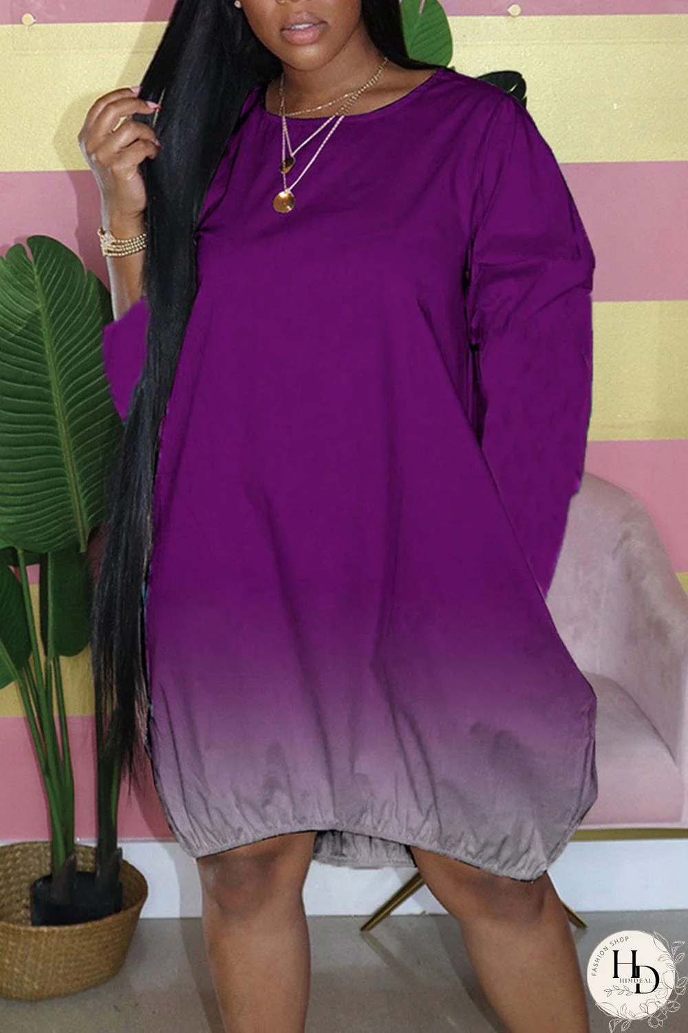 Tibetan Blue Casual Gradual Change Print Patchwork O Neck Dresses