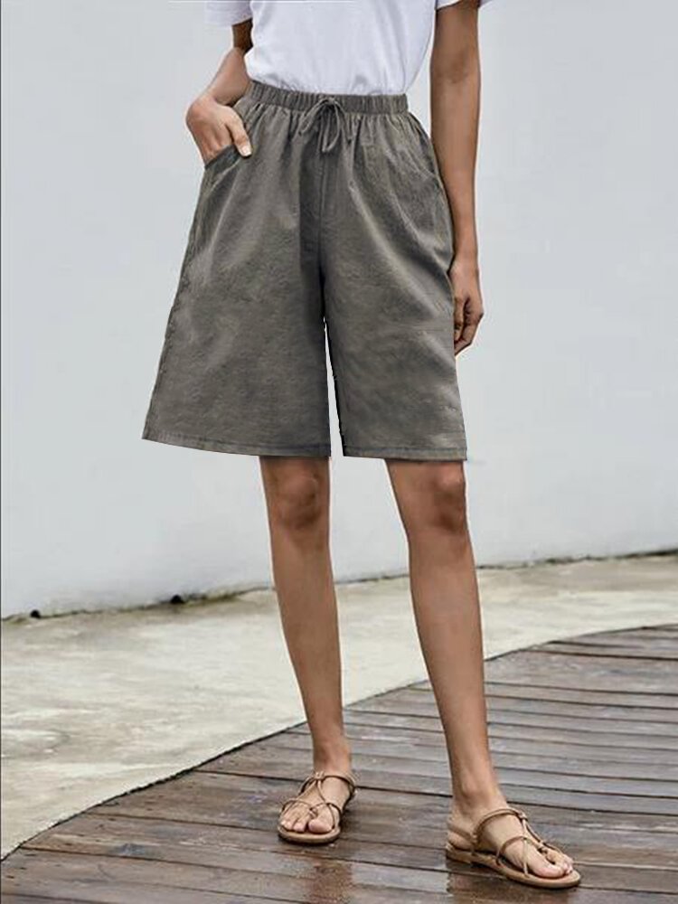 Solid Color Elastic Waist Drawstring Casual Shorts - Shop Trendy Women's Fashion | TeeYours