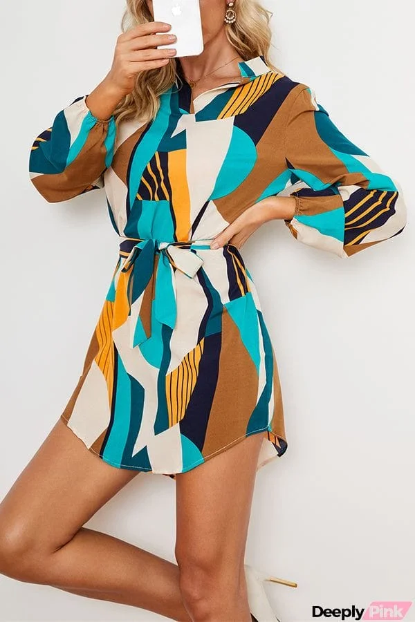 Printed Long Sleeve Shirt Dress
