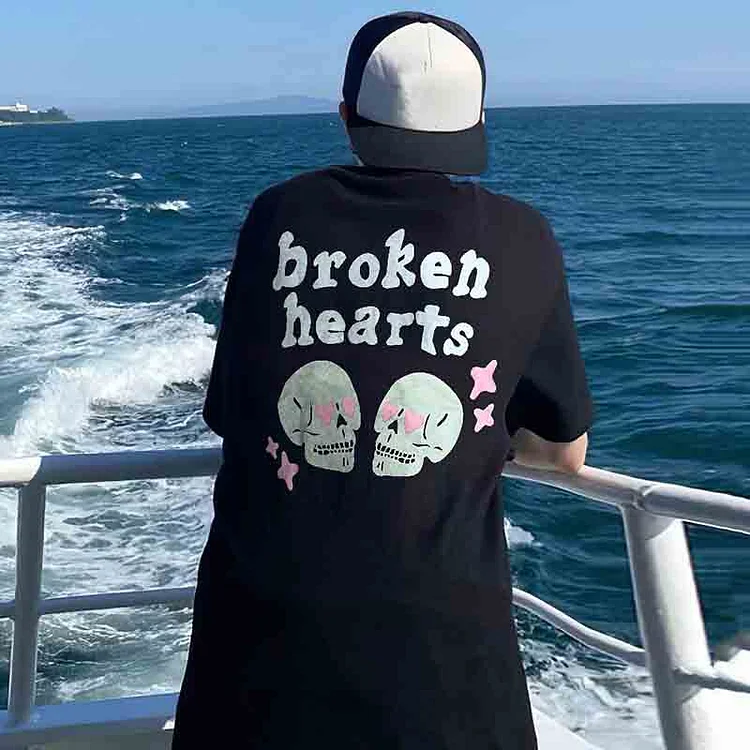 Men'S Broken Hearts Skull Print T-Shirt