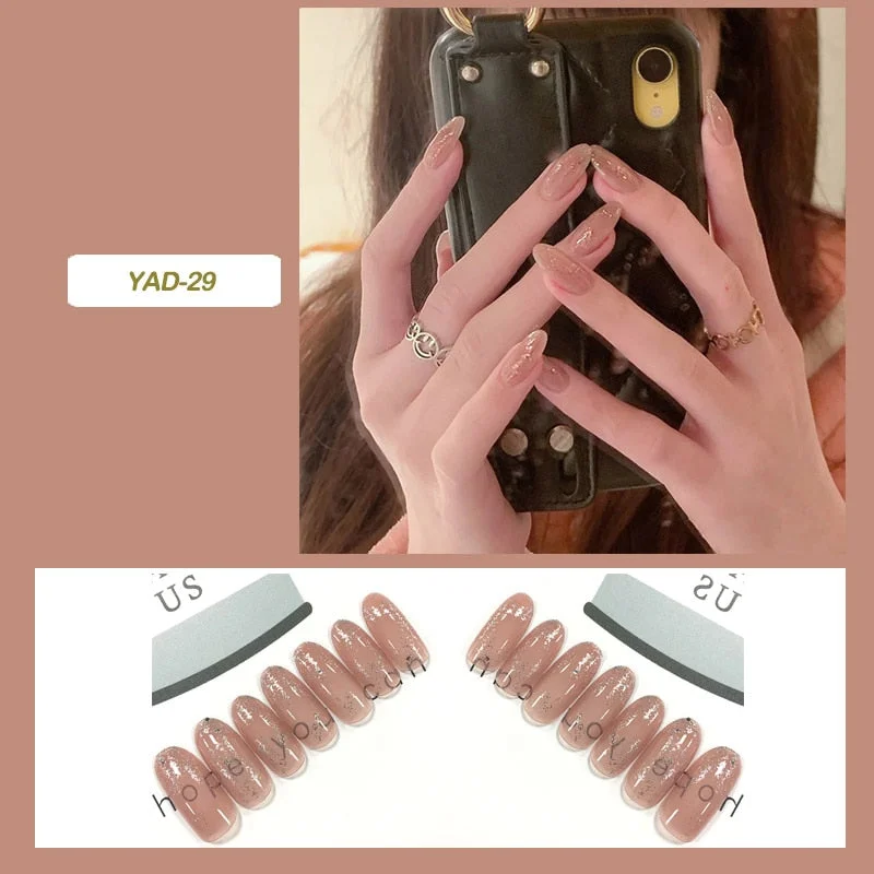 24pcs fake stick on nails Shiny Long Paragraph Fashion Removable Manicure Patch press on nails long stiletto full cover for girl-Nail Inspo