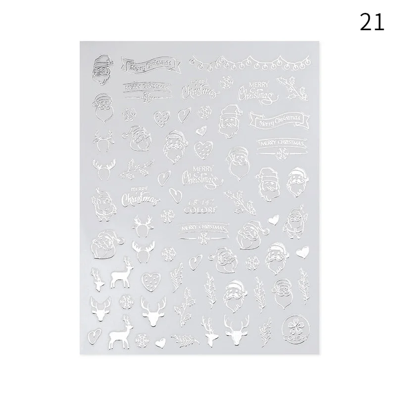 Winter Xmas 3D Nail Sticker Christmas Elk Santa Snowflake Rabbit Cartoon Slider Design Polish Nails Decals Nail Art DIY Decor-Nail Inspo