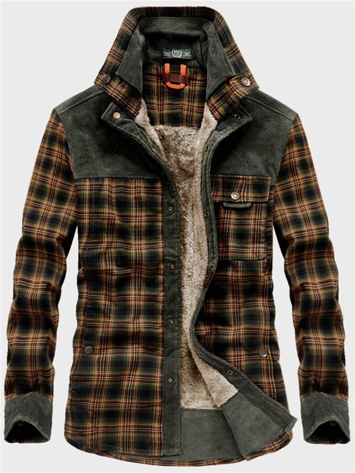Men's Padded Thickened Long-sleeved Plaid Shirt Warm Fashion Cotton Shirt Jacket