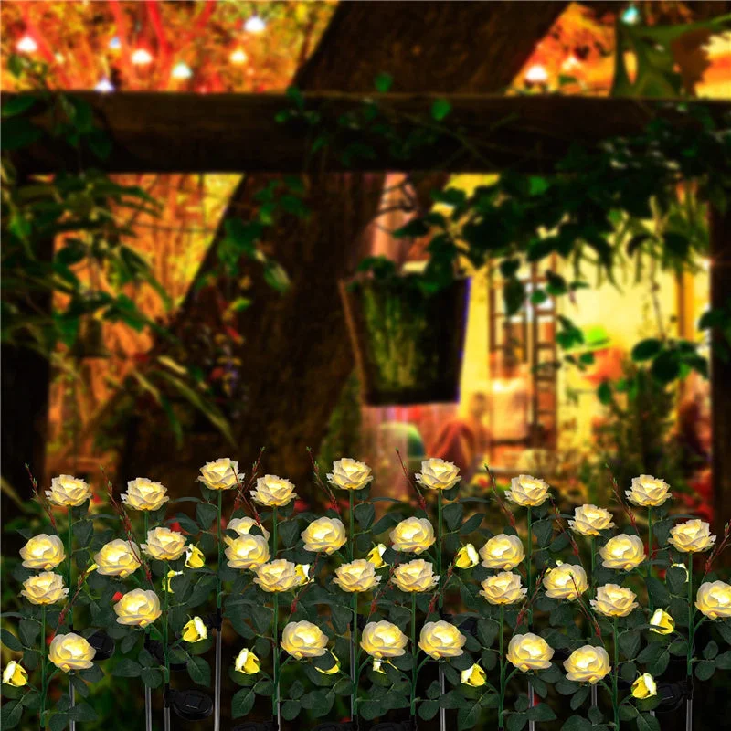 2 Packs Solar Rose Flower Stake Lights With 6 Rose Flowers