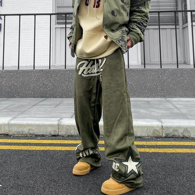 Men's Street Style Embroidery Loose Hip-hop Pants-VESSFUL