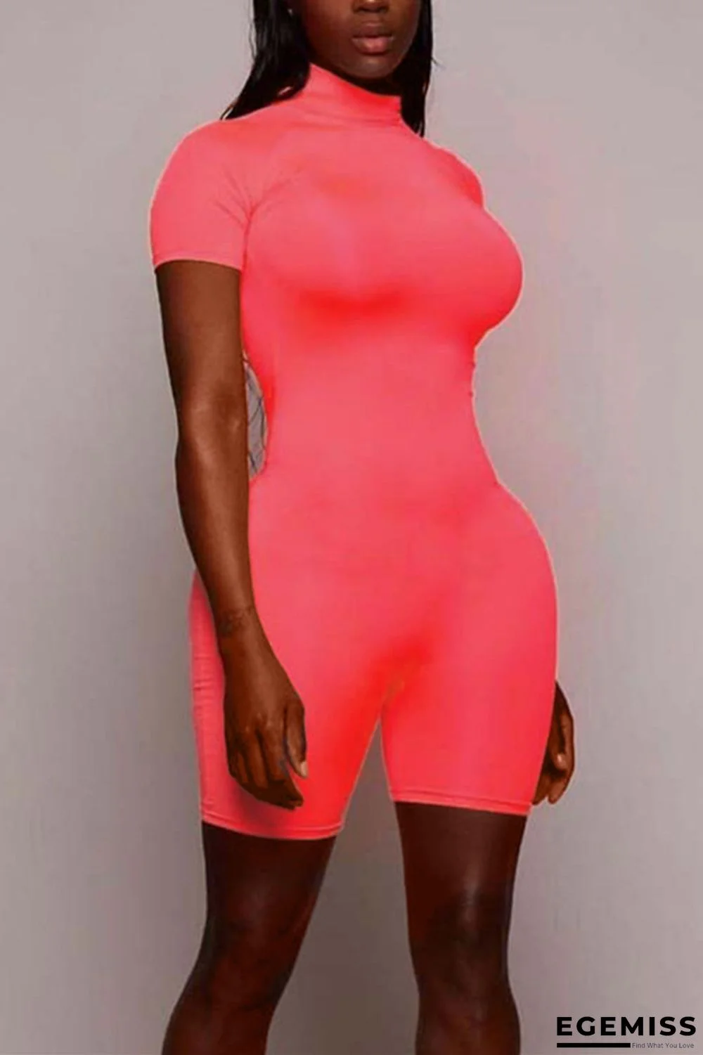 FluorescentPink Sexy Fashion Tight Short Sleeve Romper | EGEMISS