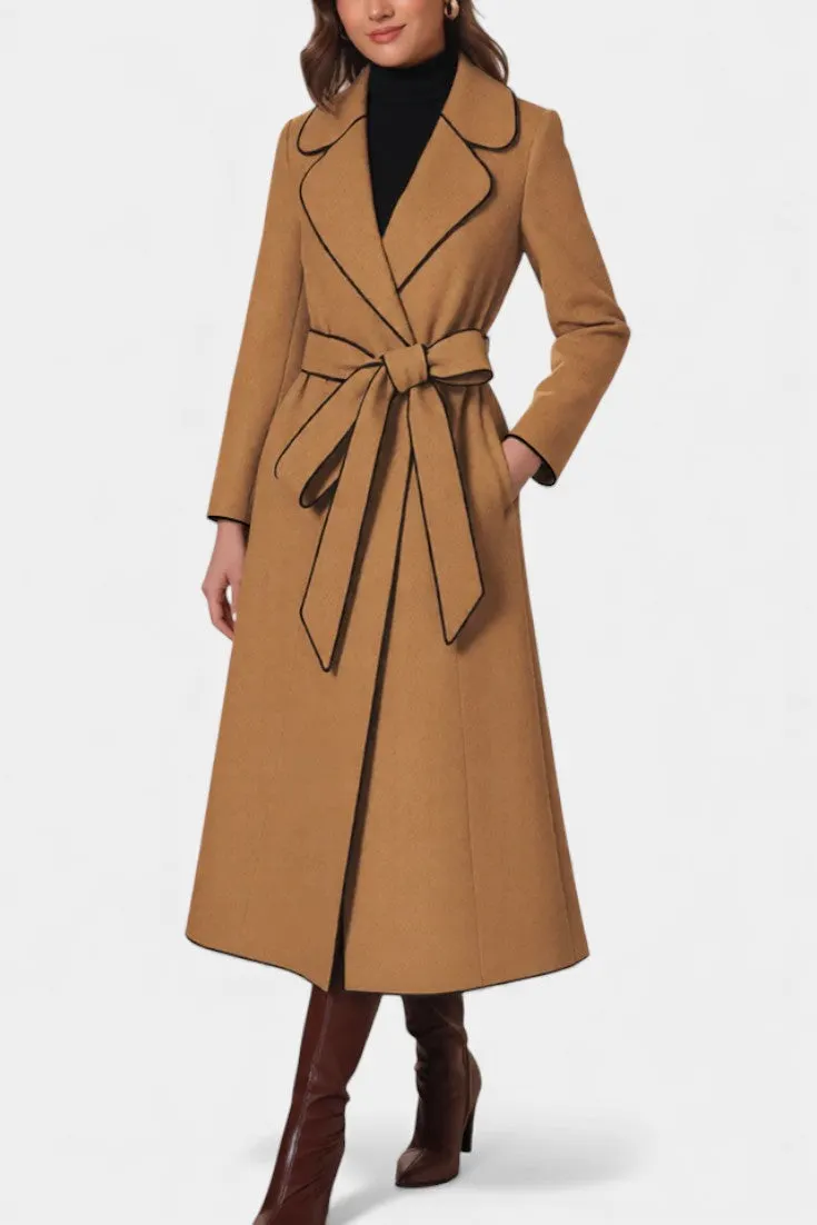 Belted Long Coat with Notched Lapels