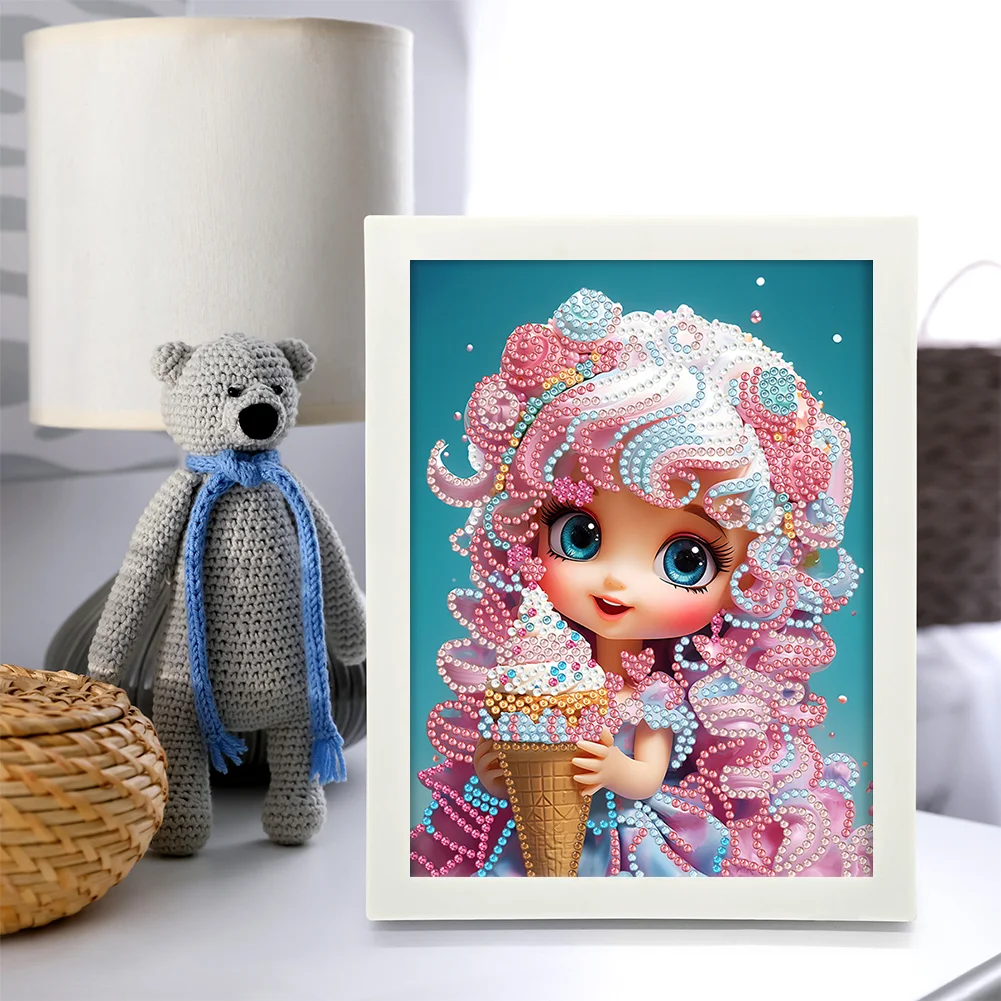 Diamond Painting - Partial Crystal Rhinestone Drill - Cartoon Girl(Canvas|15*20cm)【with Plastic Frame】